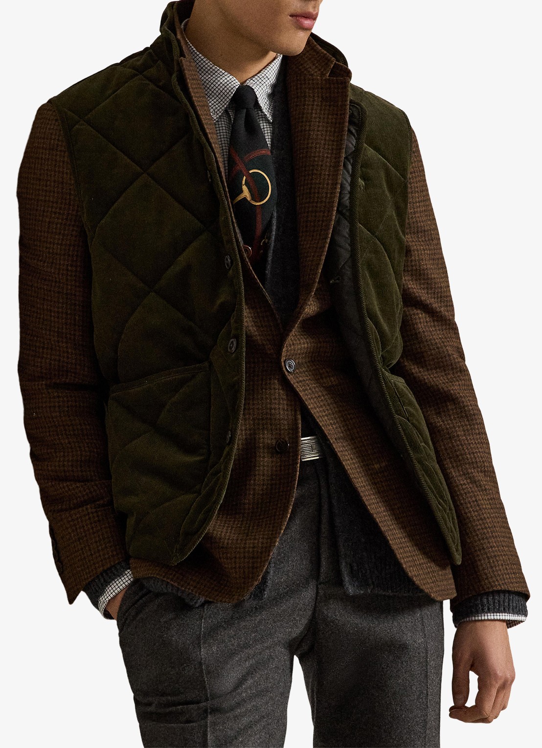 Ralph Lauren Gilet van corduroy met quilt patroon - voorkant 2 company olive-2ywd / olijfgroen