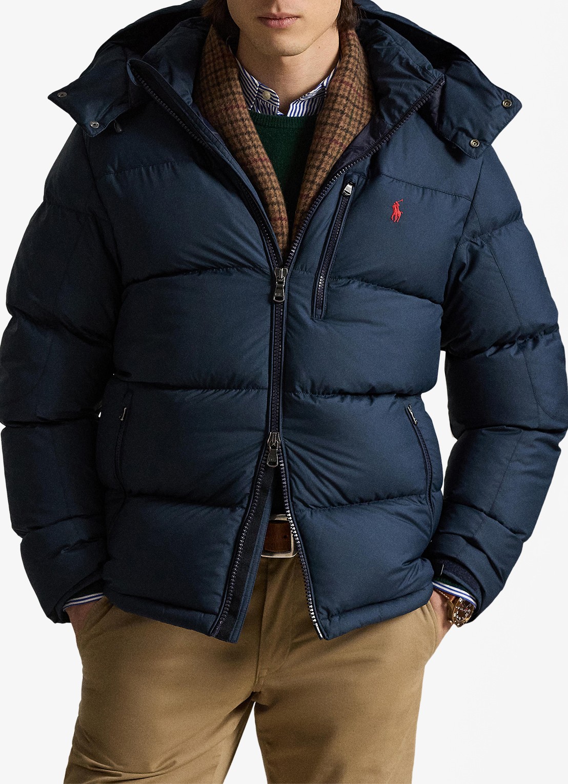 Ralph Lauren Gorham puffer jack met donsvulling en ritszakken - voorkant 5 collection navy / donkerblauw