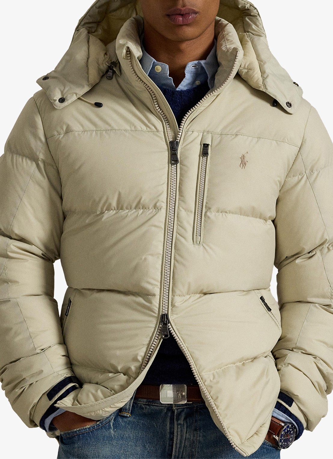 Ralph Lauren Gorham puffer jack met donsvulling en ritszakken - detail 4 basic sand / zand