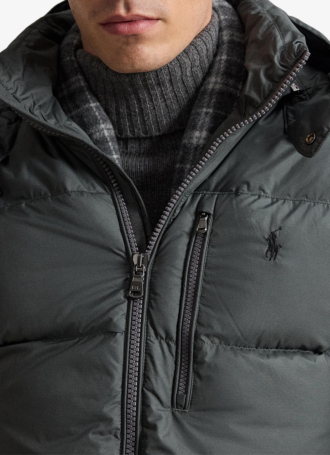 Ralph Lauren Gorham puffer jack met donsvulling en ritszakken - detail 3 charcoal grey / grijs