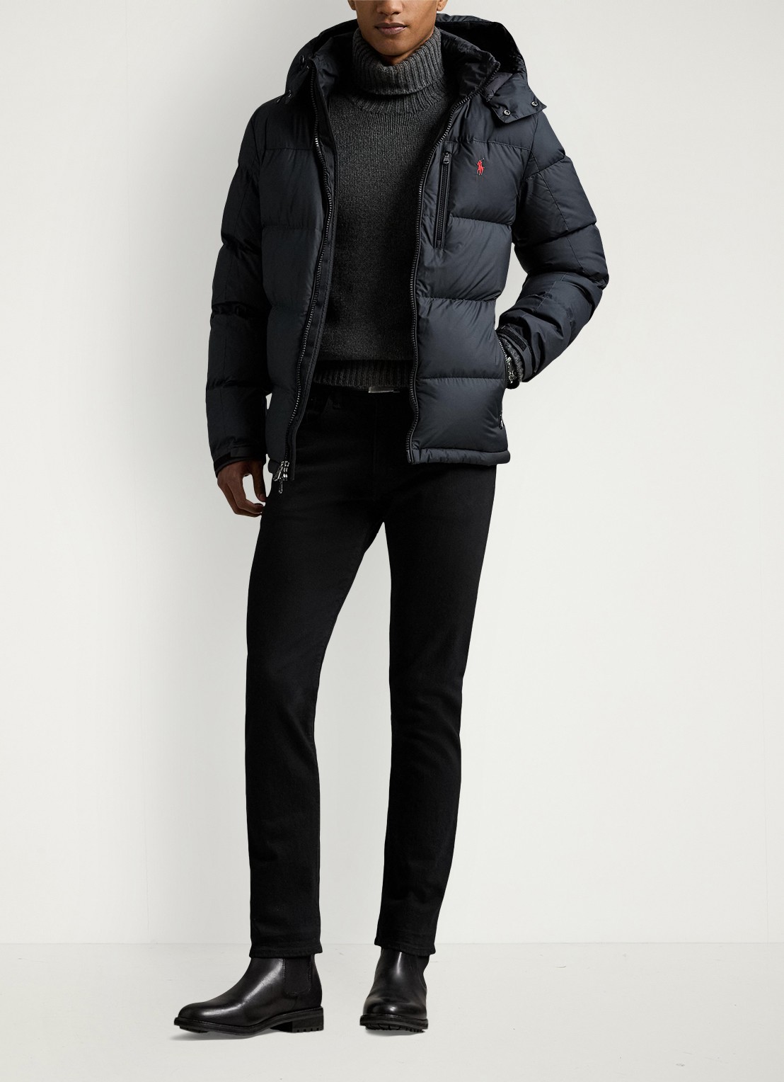 Ralph Lauren Gorham puffer jack met ritszakken - voorkant 4 polo black / zwart