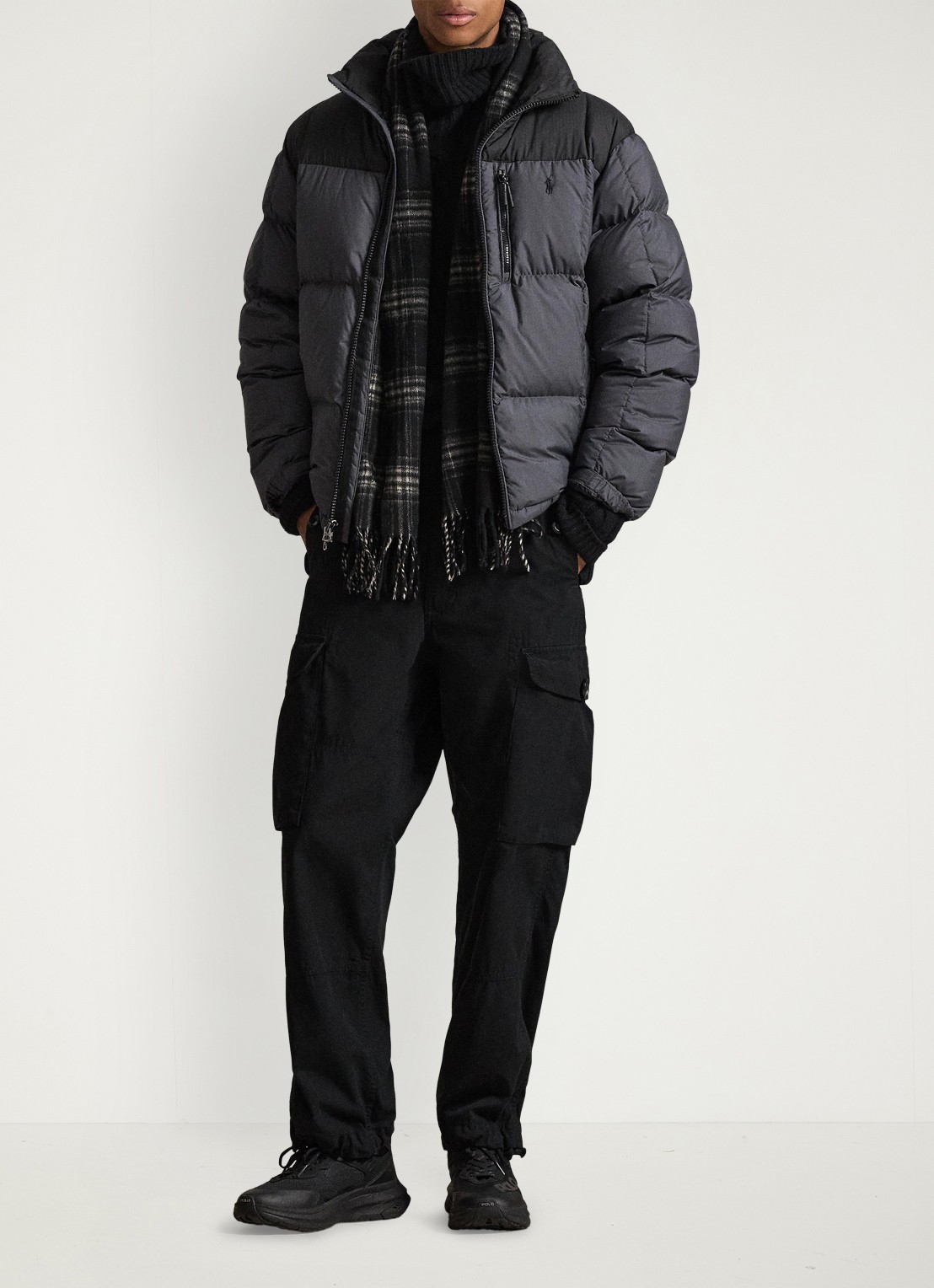 Ralph Lauren Gorham puffer jas met opstaande kraag - detail polo black / zwart