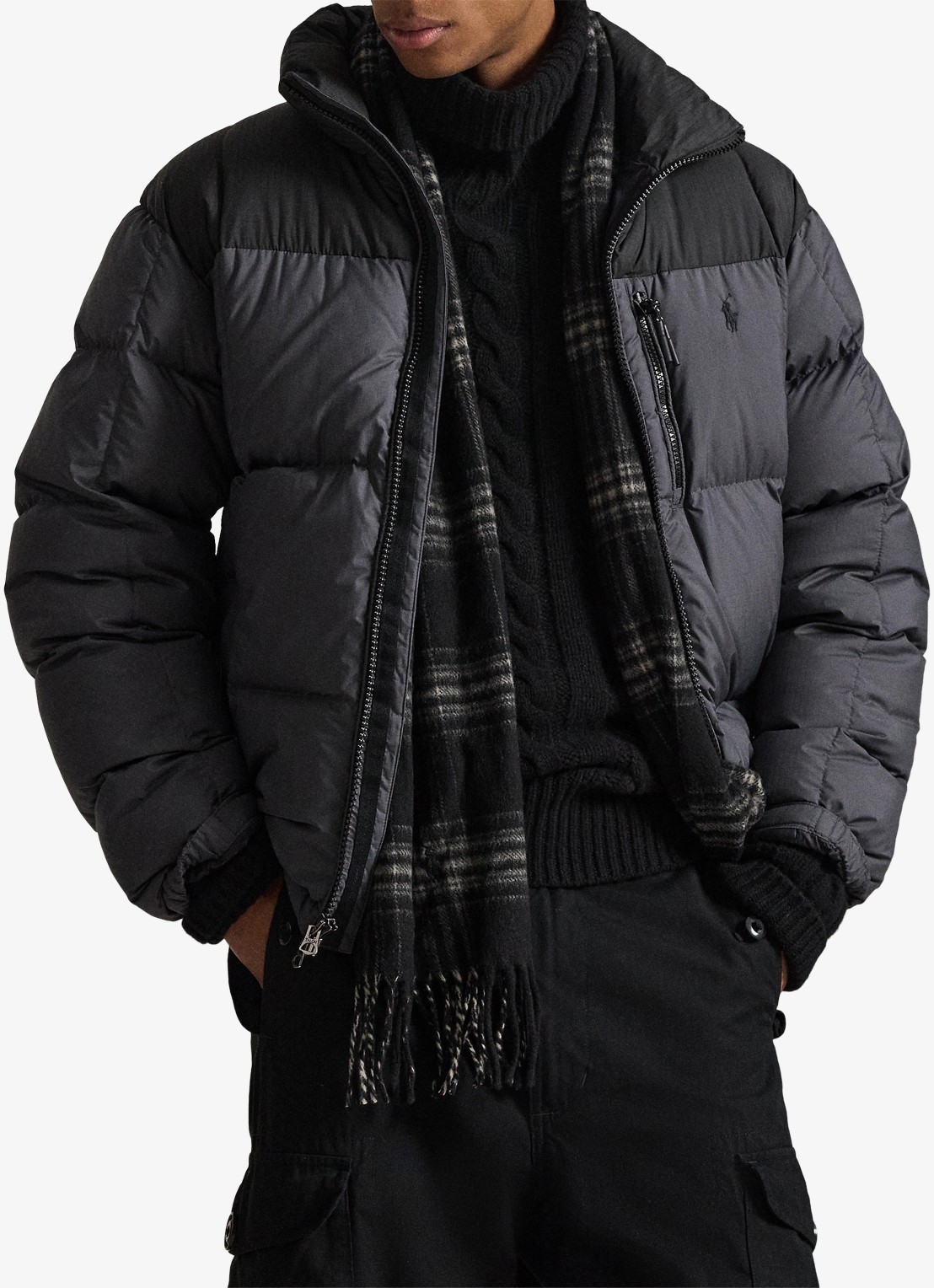 Ralph Lauren Gorham puffer jas met opstaande kraag - voorkant 5 polo black / zwart