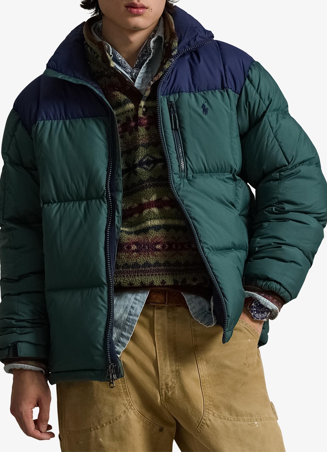 Ralph Lauren Gorham puffer jas met opstaande kraag - detail charter green / groen