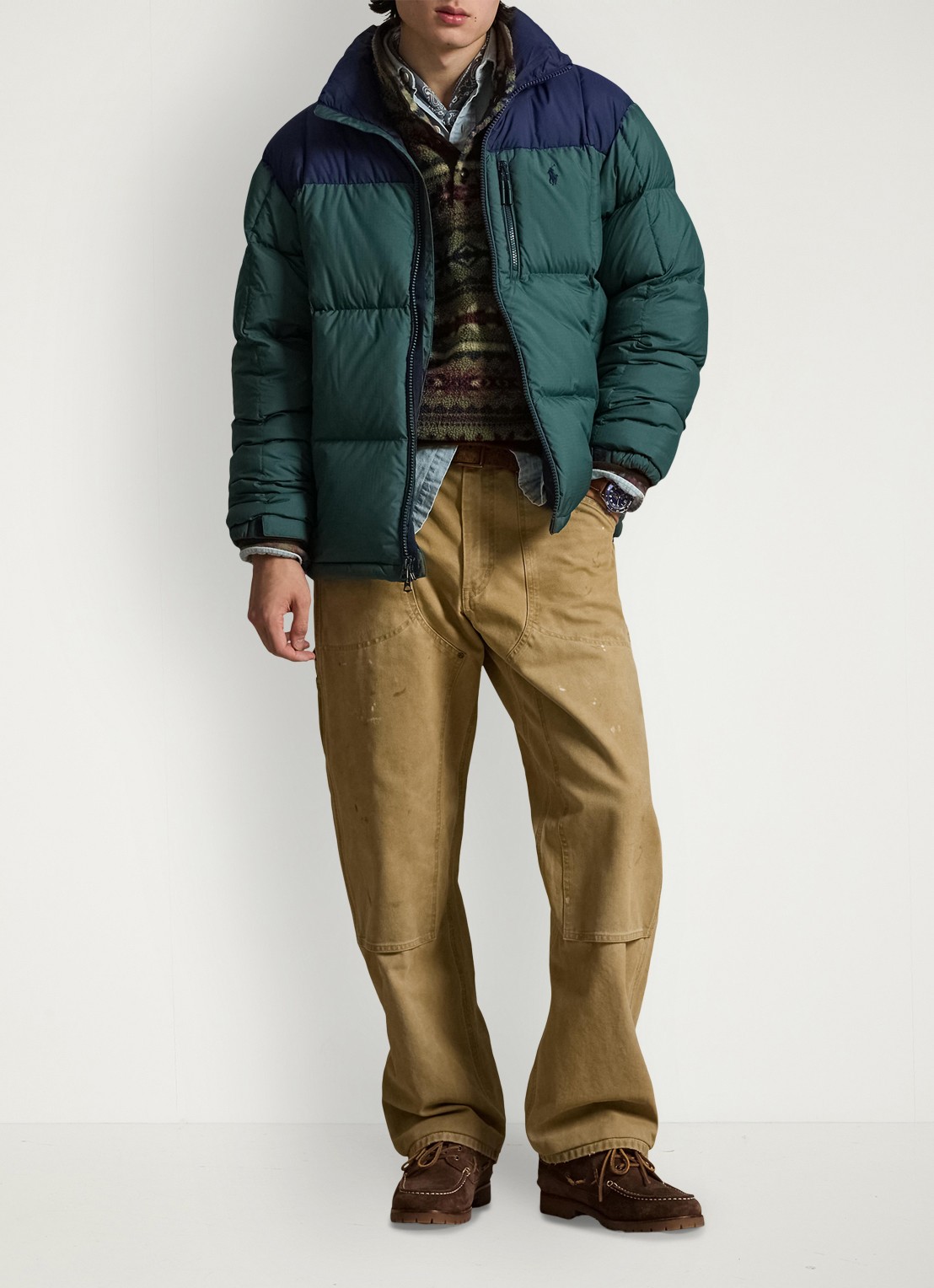 Ralph Lauren Gorham puffer jas met opstaande kraag - voorkant 4 charter green / groen