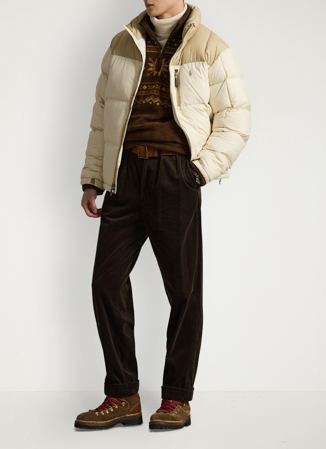 Ralph Lauren Gorham puffer jas met opstaande kraag - voorkant 5 classic tan / bruin