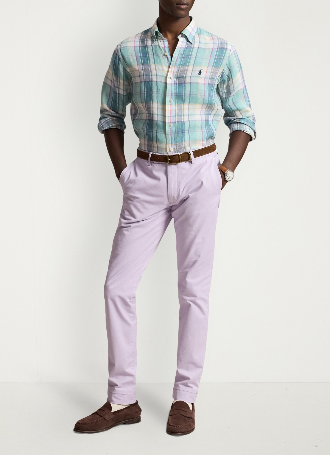 Ralph Lauren Greenwich slim fit chino met stretch - voorkant 3 spring iris / paars