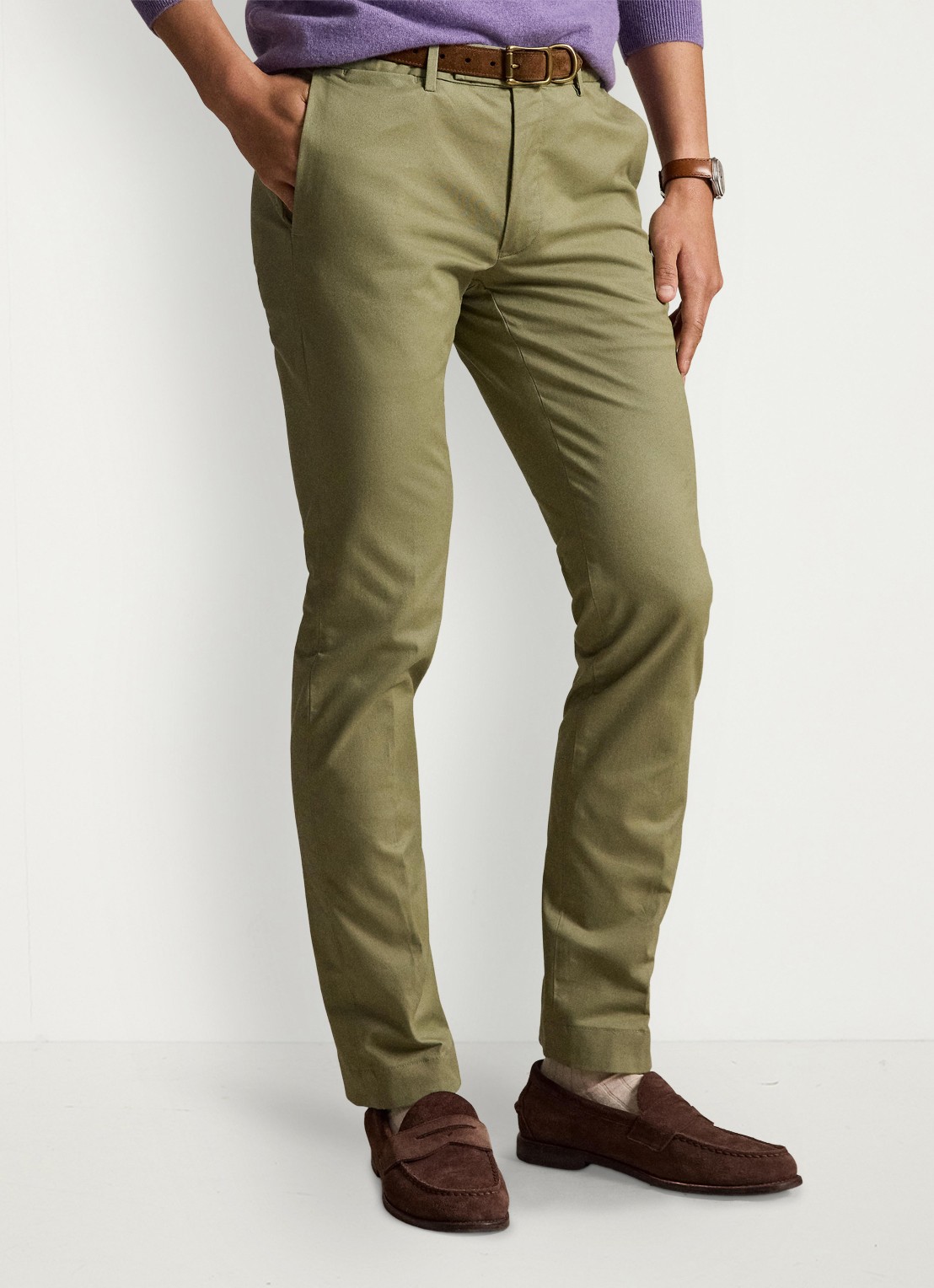 Ralph Lauren Greenwich slim fit chino met stretch - detail 4 sage green / groen