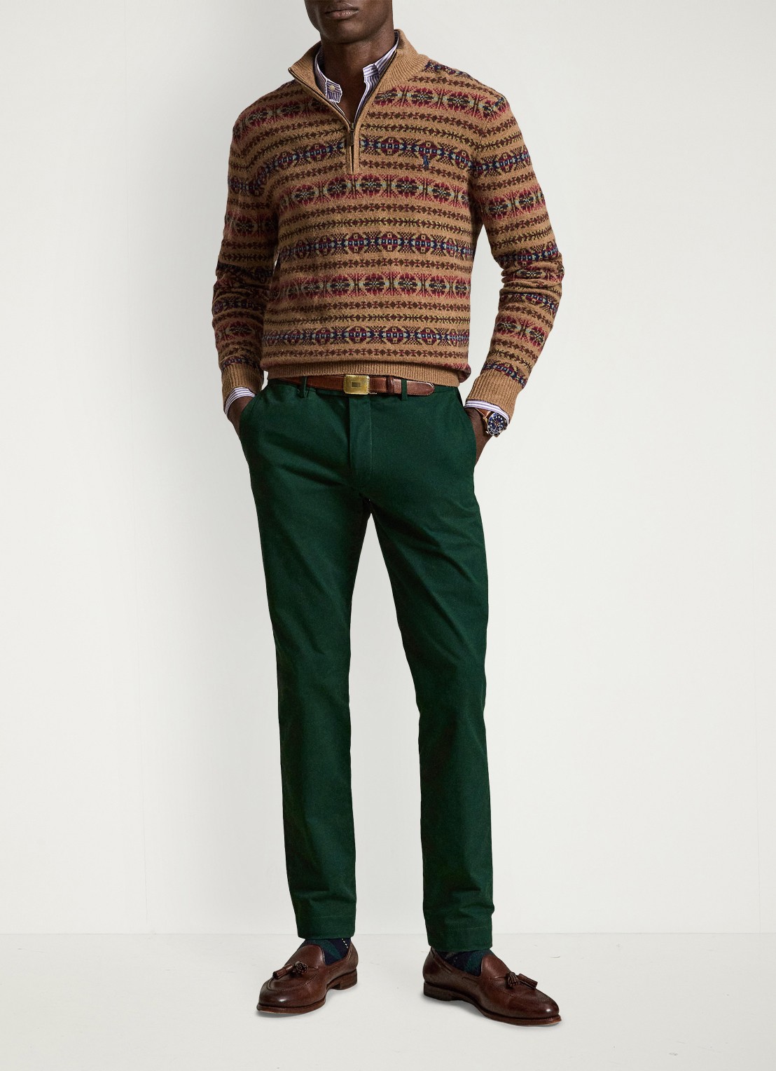 Ralph Lauren Greenwich slim fit chino met stretch - voorkant 5 college green / donkergroen