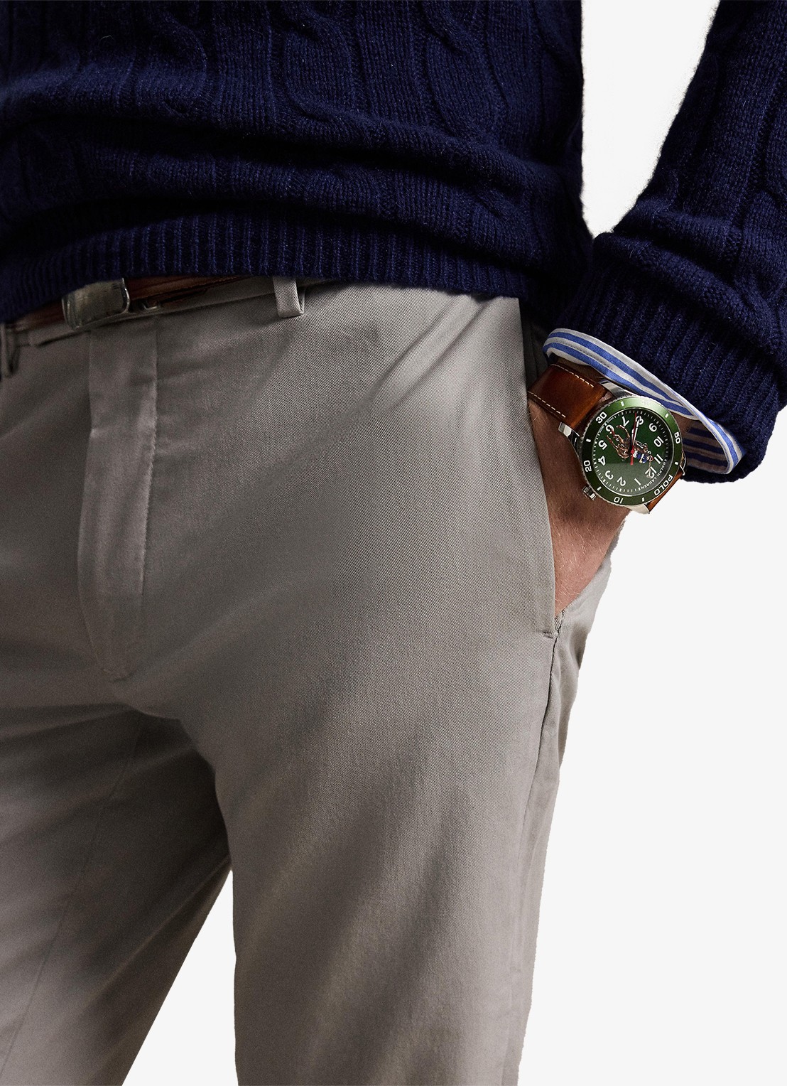Ralph Lauren Greenwich slim fit stretch chino broek - detail 2 grey fog / grijs