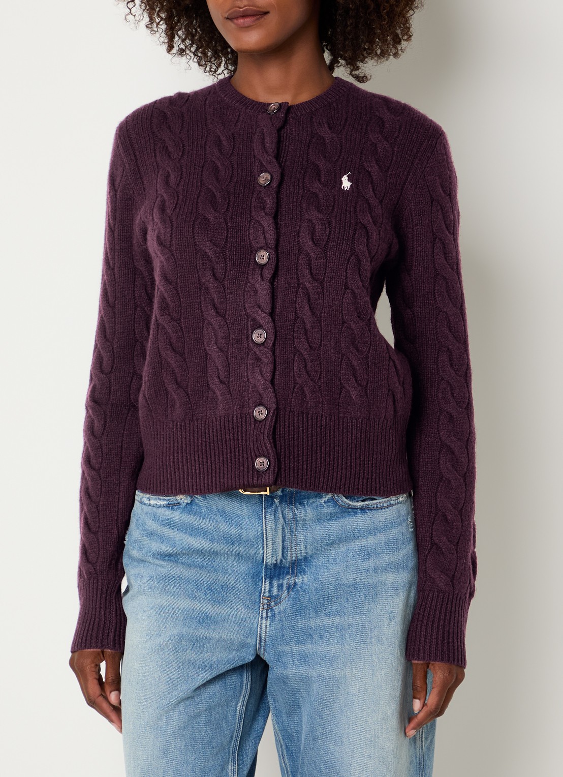 Ralph Lauren Grofgebreid vest in kasjmierblend met logo - detail 4 aubergine