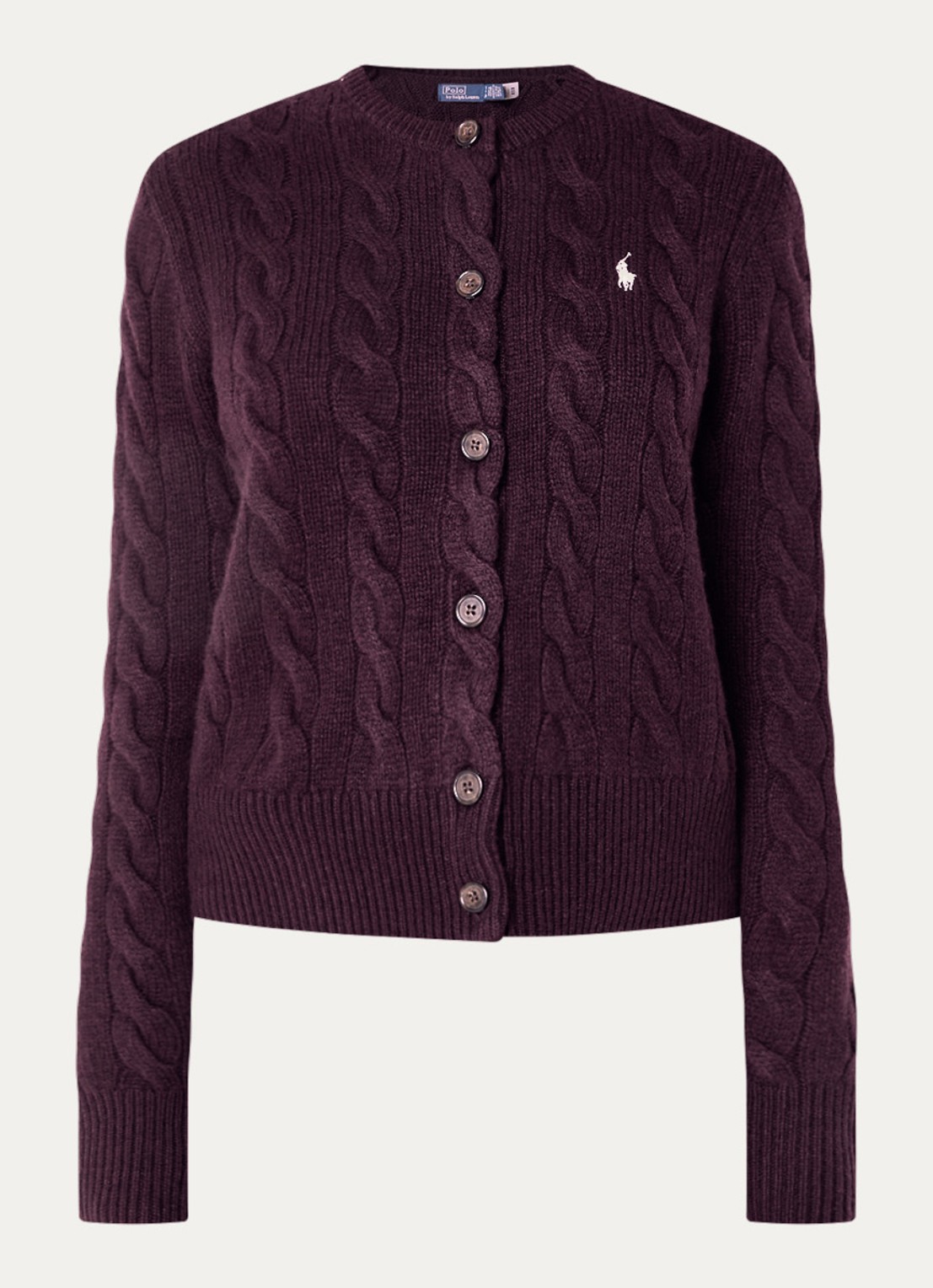 Ralph Lauren Grofgebreid vest in kasjmierblend met logo - voorkant aubergine