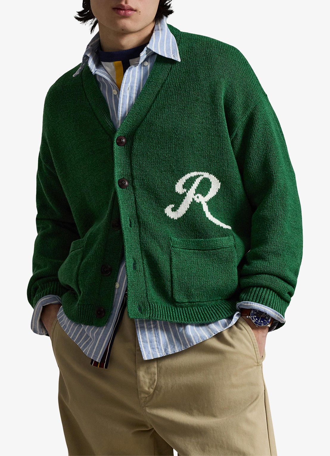 Ralph Lauren Grofgebreid vest in linnenblend met opstikzakken - detail 2 new forest-2z8d