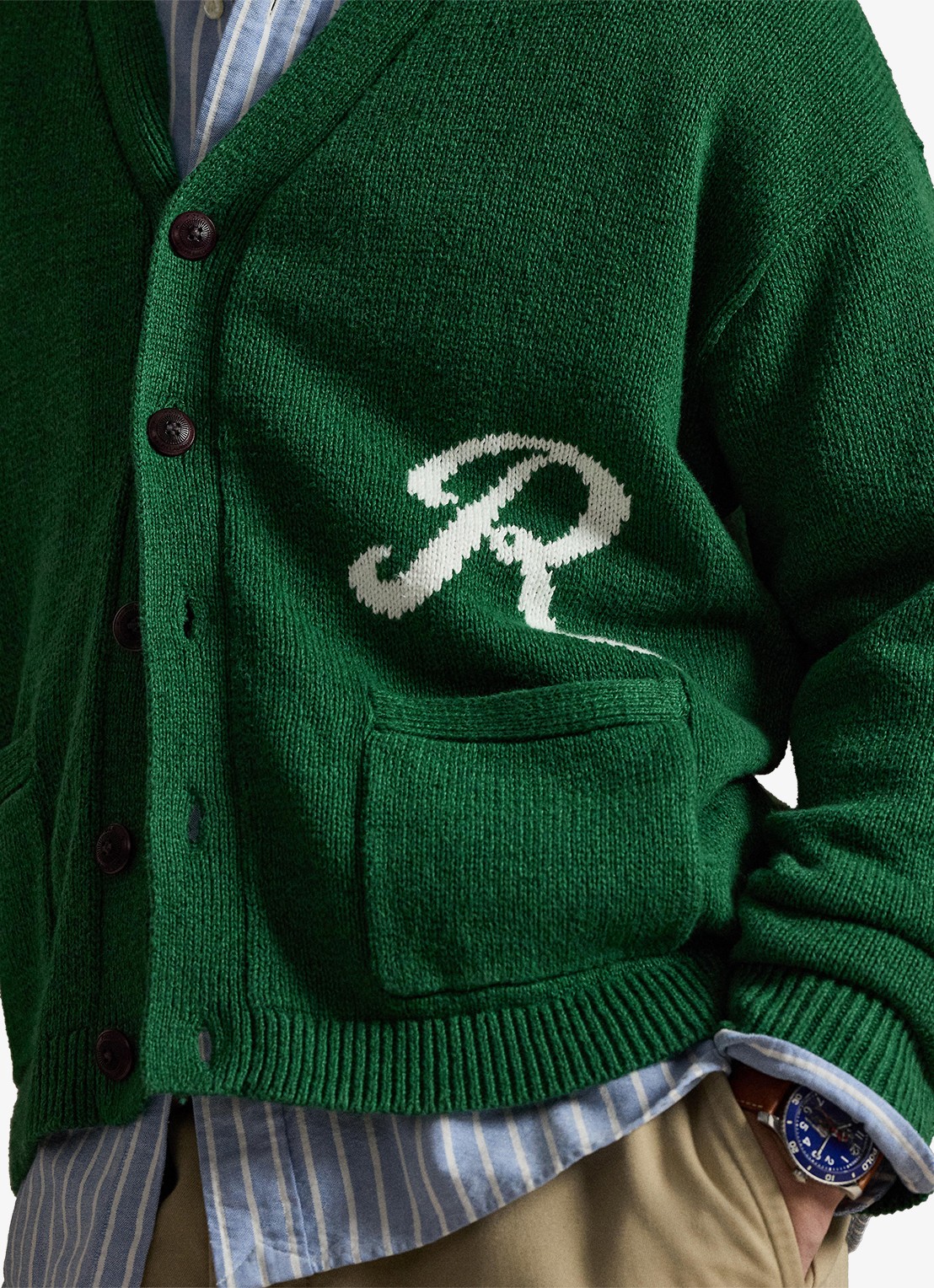 Ralph Lauren Grofgebreid vest in linnenblend met opstikzakken - detail 3 new forest-2z8d