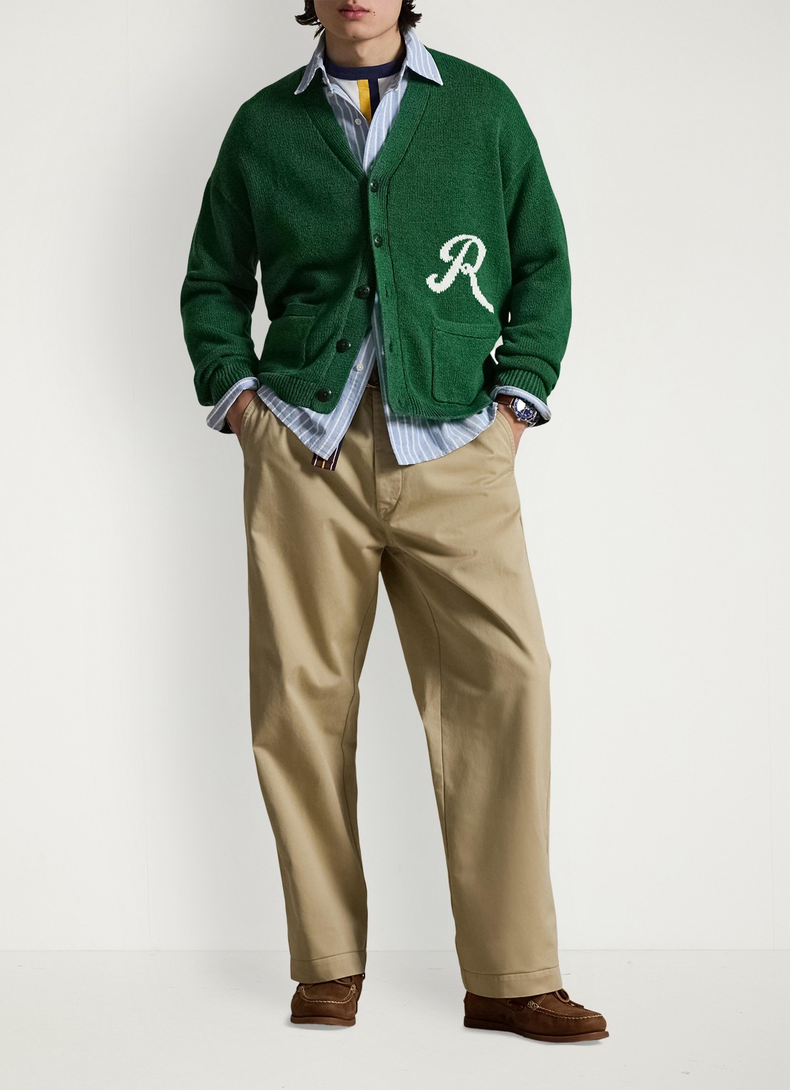 Ralph Lauren Grofgebreid vest in linnenblend met opstikzakken - voorkant 5 new forest-2z8d
