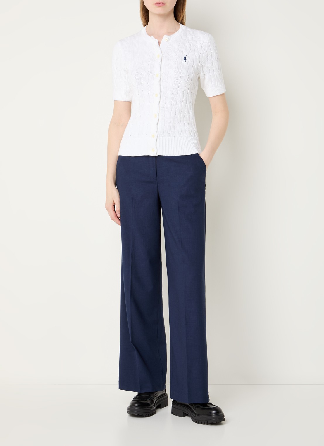 Ralph Lauren Grofgebreid vest met logo - voorkant 3 wit