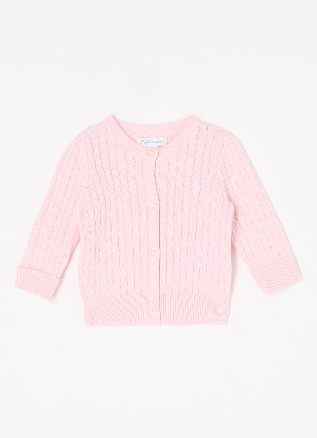 Ralph Lauren Grofgebreid vest met logo - voorkant 2 lichtroze