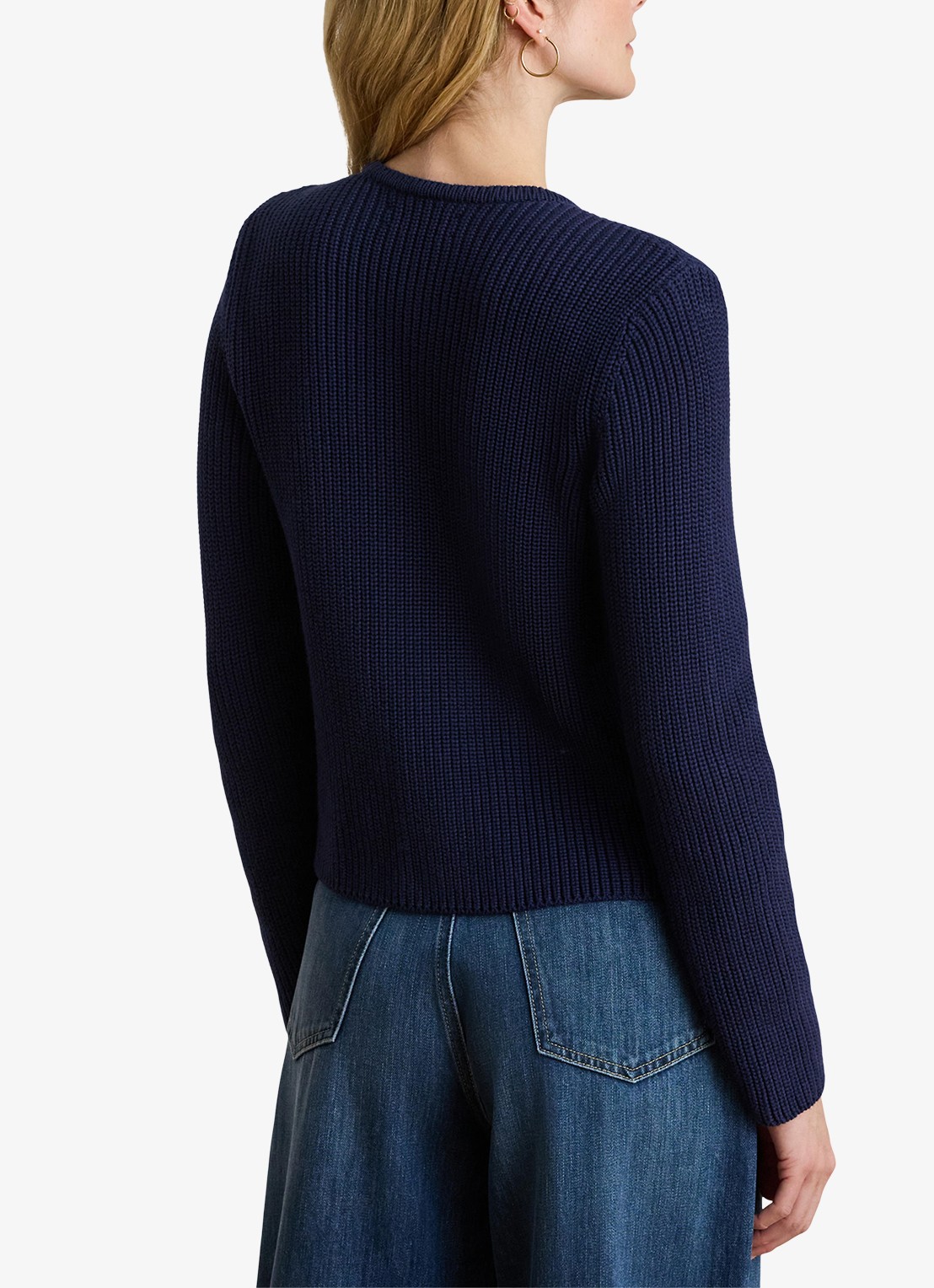 Ralph Lauren Grofgebreid vest met paspelzakken - achterkant 3 refined navy / donkerblauw