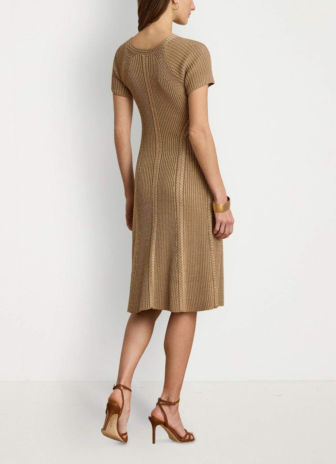Ralph Lauren Grofgebreide midi jurk met lurex - achterkant 5 lauren gold metallic / beige