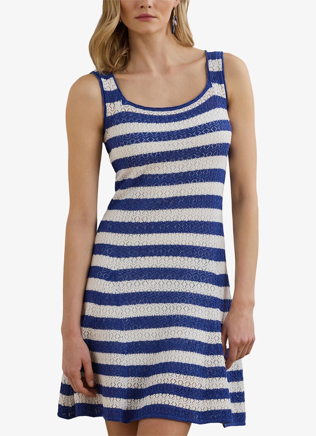 Ralph Lauren Grofgebreide mini jurk met streepprint - detail 4 blauw