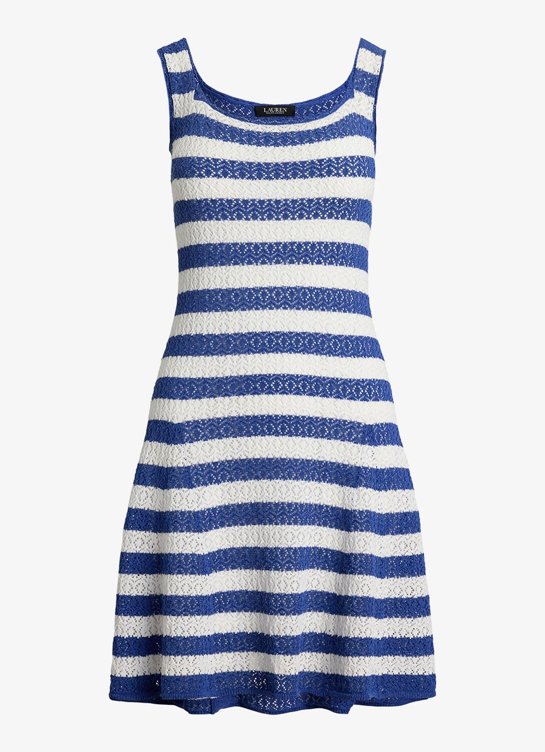 Ralph Lauren Grofgebreide mini jurk met streepprint - voorkant 2 blauw