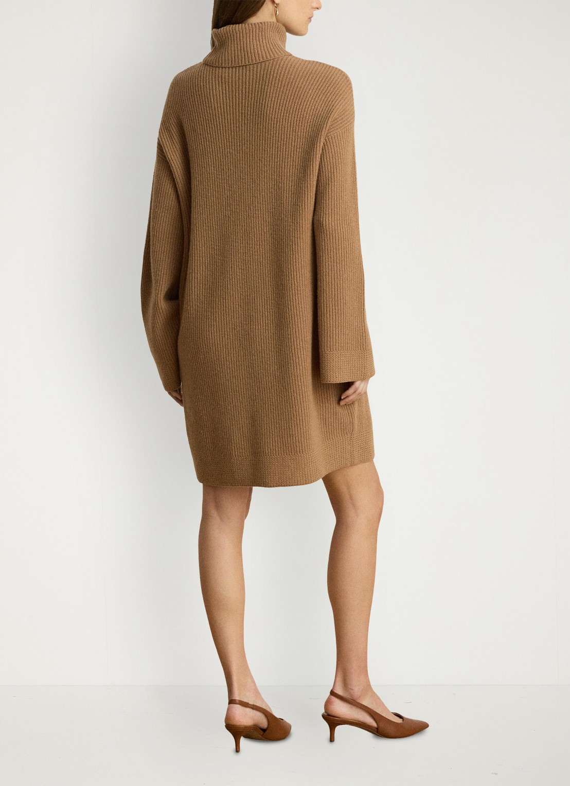 Ralph Lauren Grofgebreide mini trui-jurk in kasjmierblend - achterkant lauren camel / beige