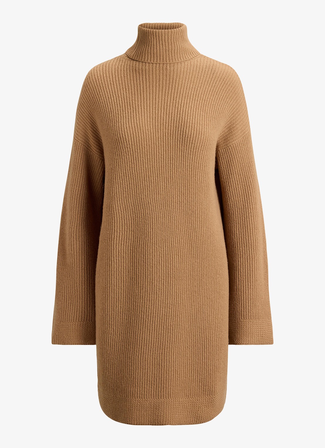 Ralph Lauren Grofgebreide mini trui-jurk in kasjmierblend - voorkant 2 lauren camel / beige