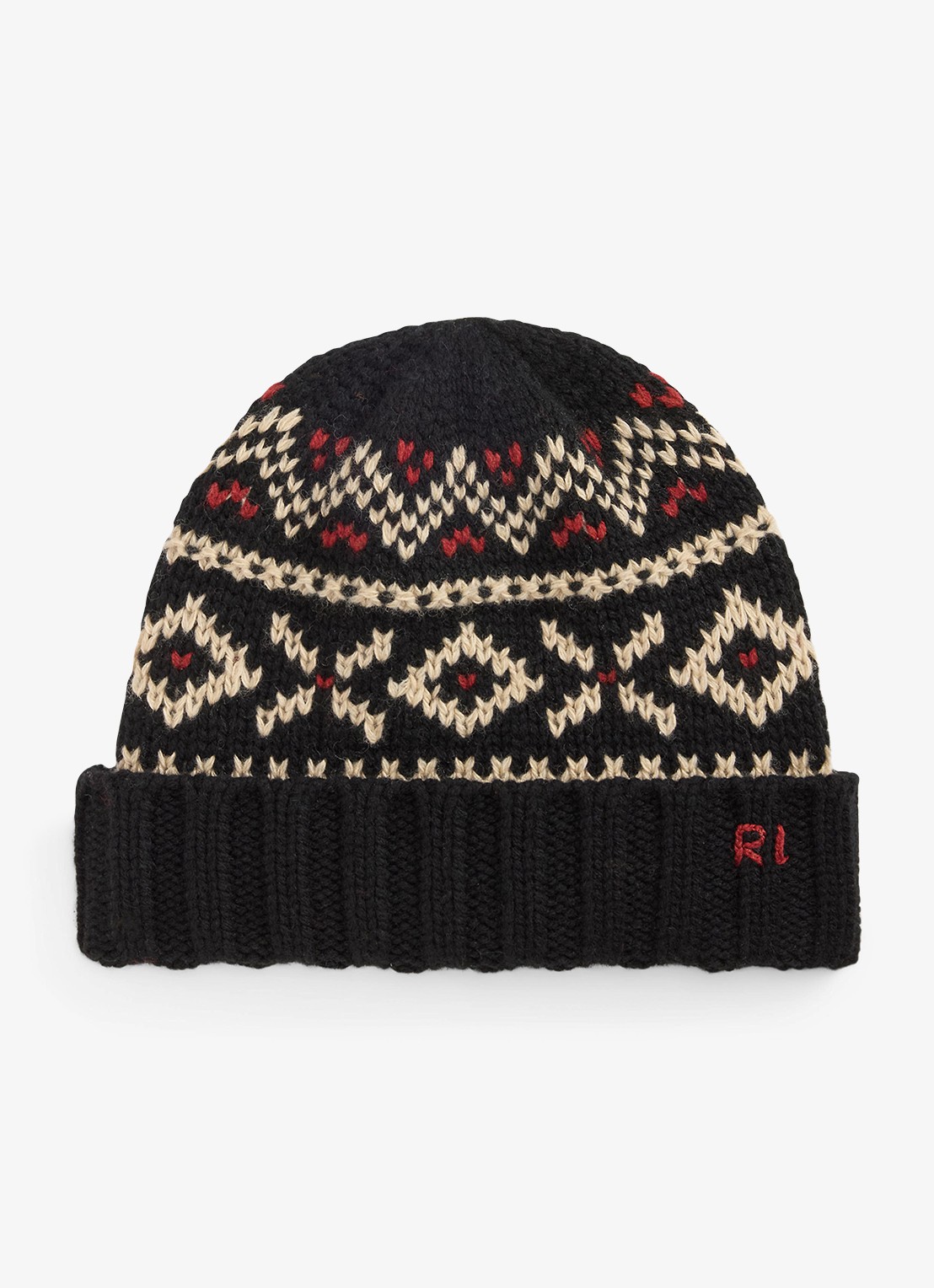 Ralph Lauren Grofgebreide muts in wolblend met print - voorkant black/red/cream-2zxq