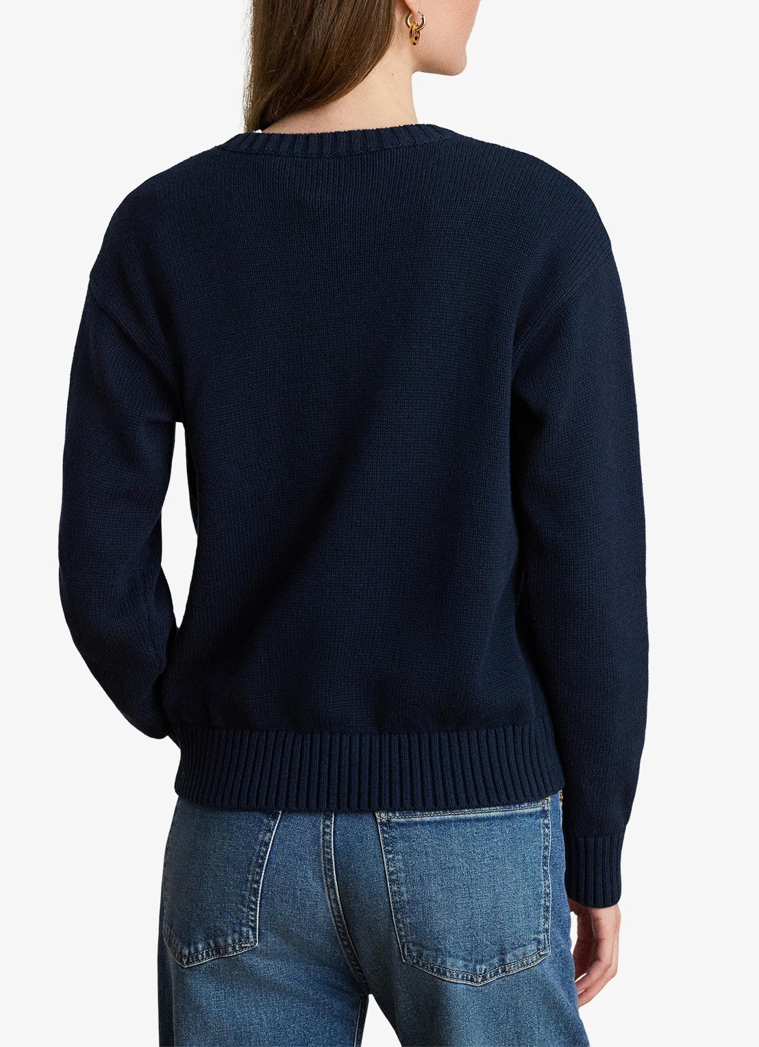 Ralph Lauren Grofgebreide pullover met logoborduring - achterkant 3 lauren navy / blauw