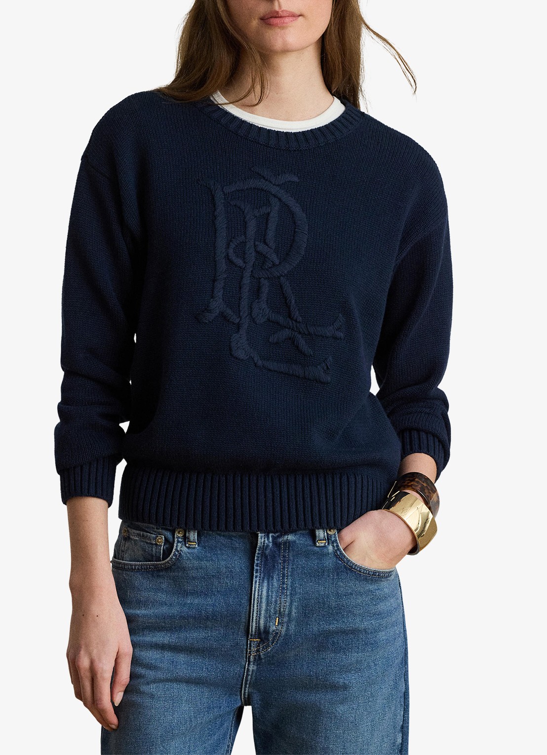 Ralph Lauren Grofgebreide pullover met logoborduring - detail 4 lauren navy / blauw