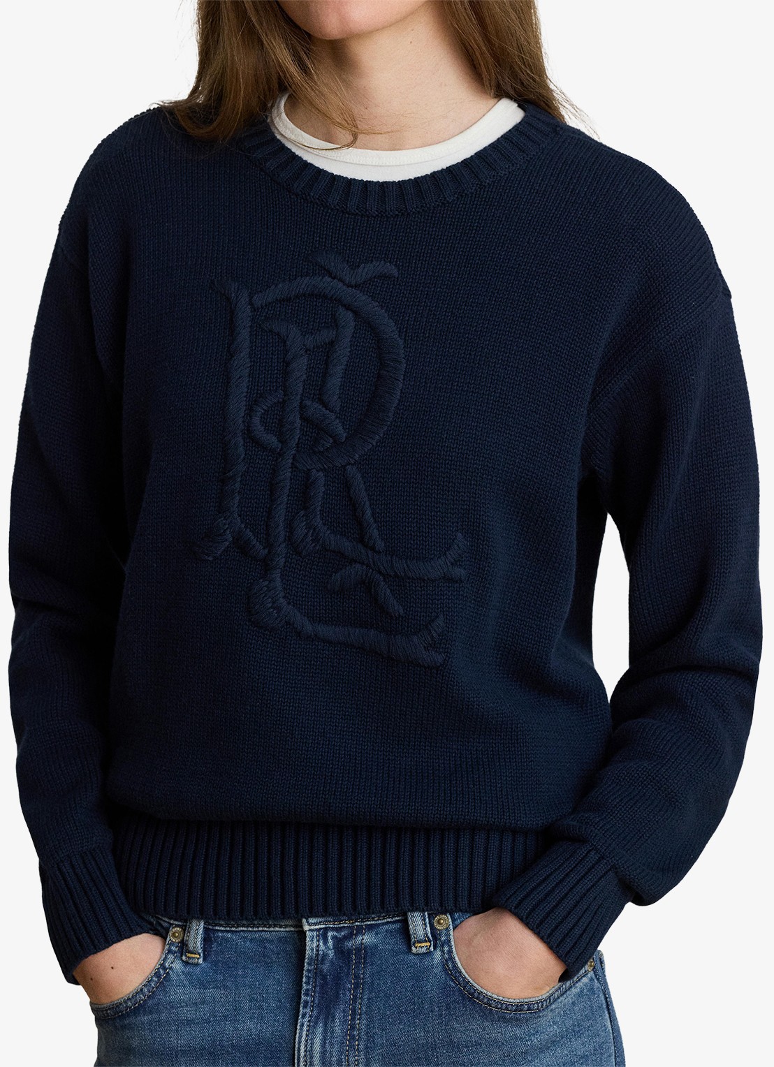 Ralph Lauren Grofgebreide pullover met logoborduring - detail 5 lauren navy / blauw