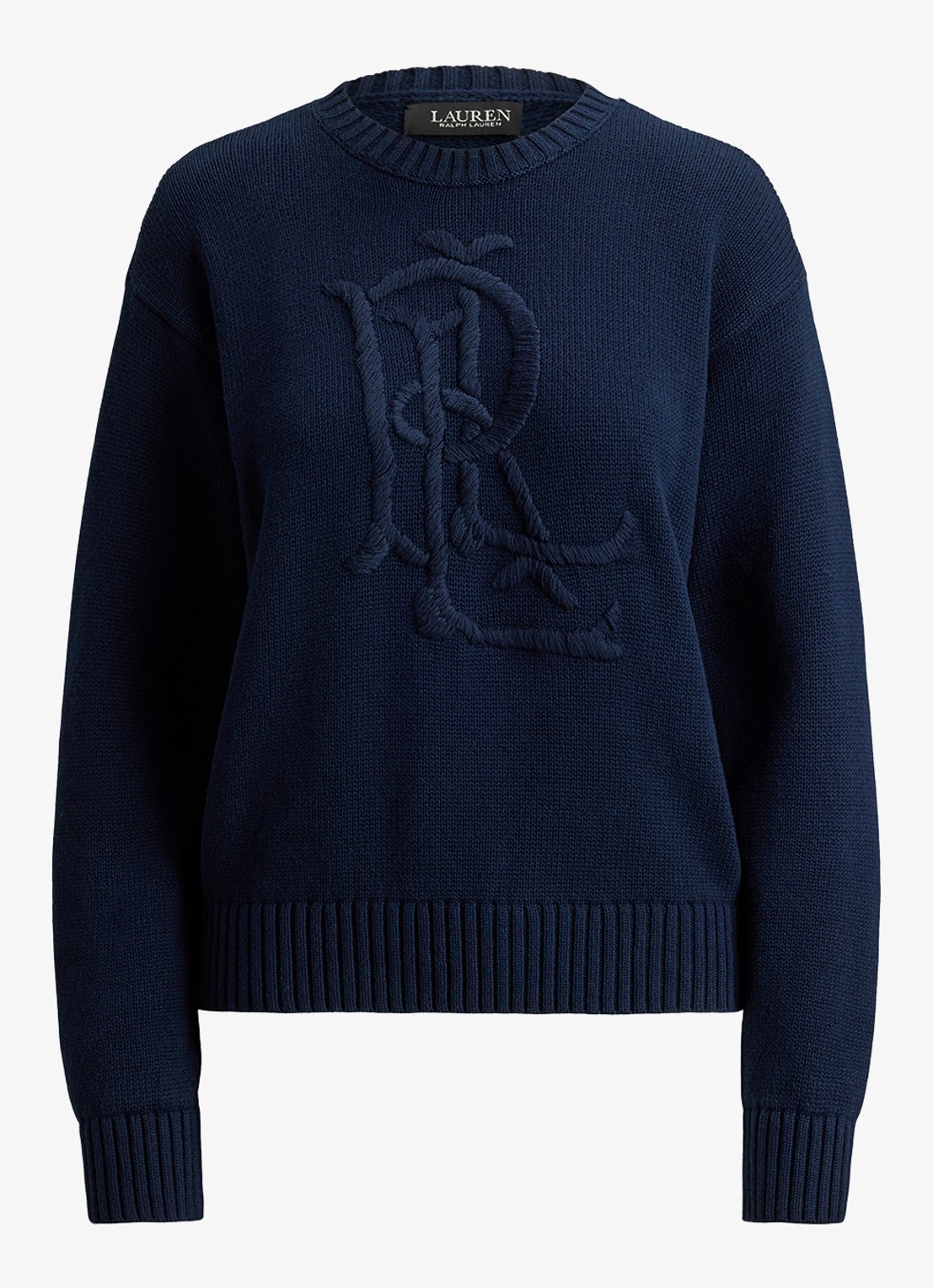 Ralph Lauren Grofgebreide pullover met logoborduring - voorkant lauren navy / blauw