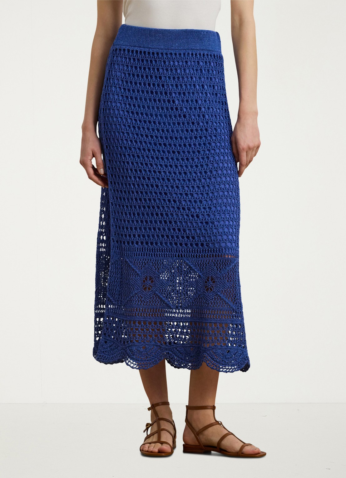 Ralph Lauren Grofgebreide rok met opengewerkt dessin - detail 4 blauw