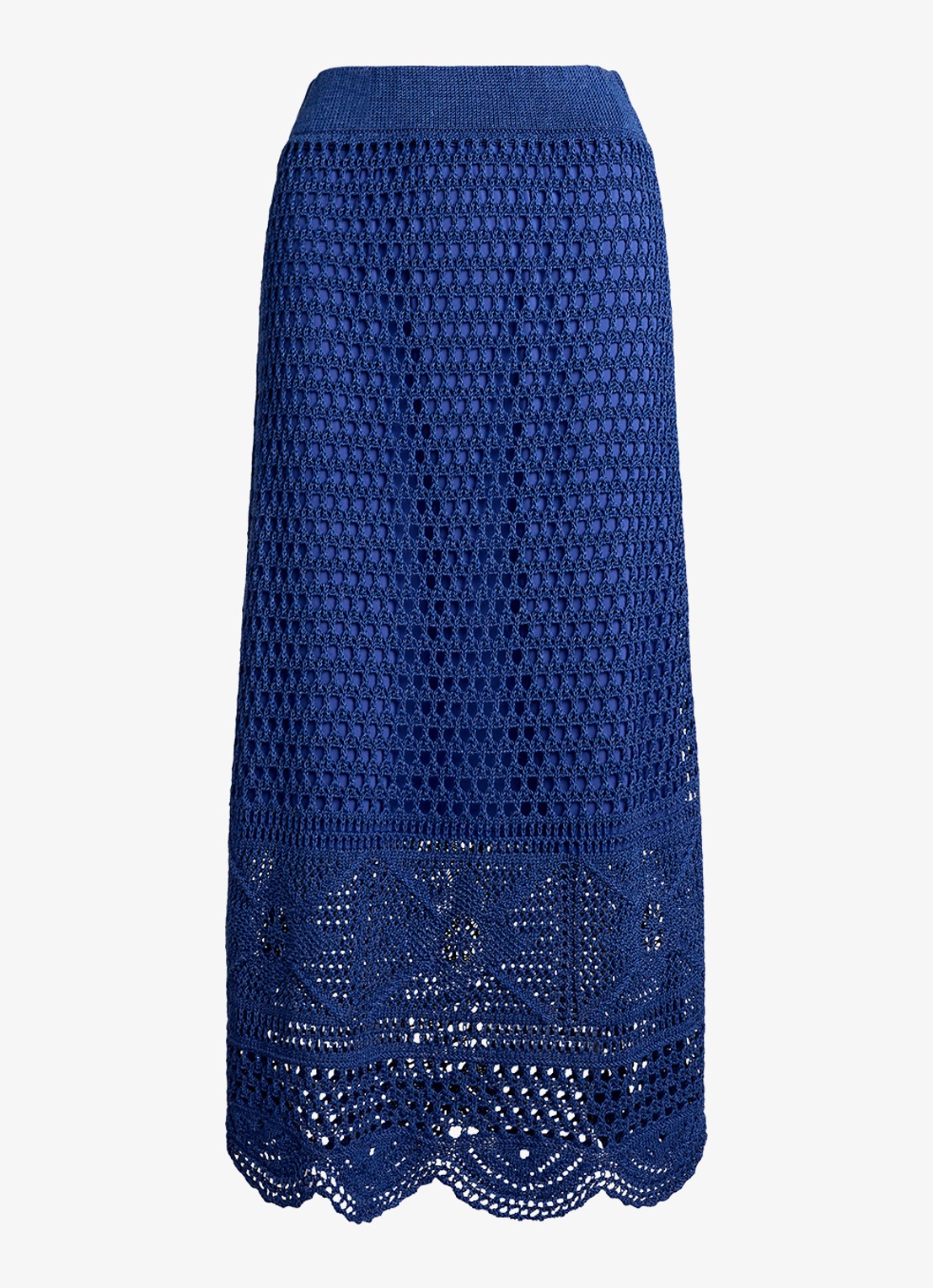 Ralph Lauren Grofgebreide rok met opengewerkt dessin - voorkant 2 blauw