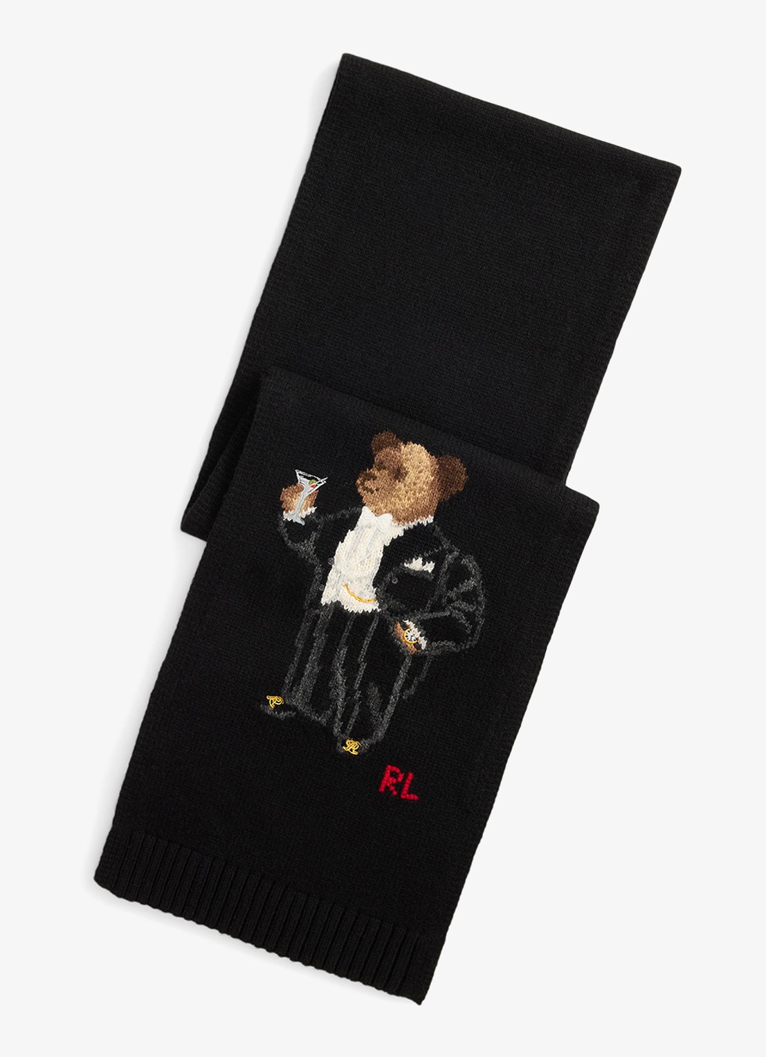 Ralph Lauren Grofgebreide sjaal van wol met ingebreid patroon - voorkant zwart