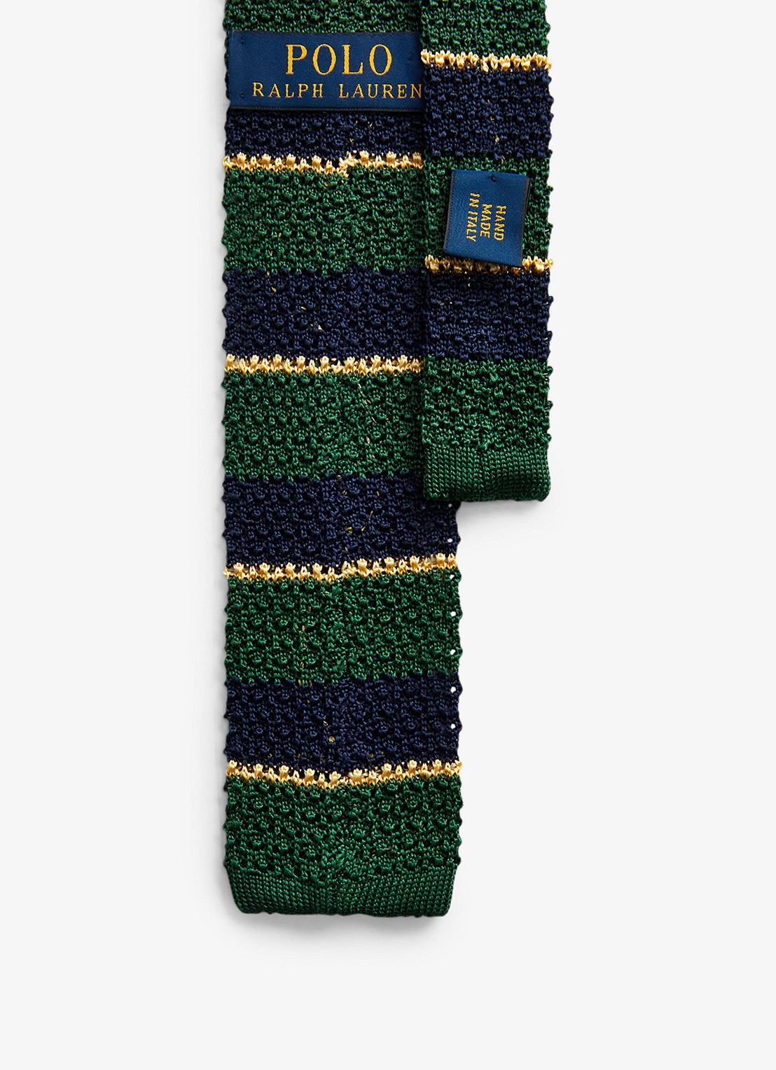 Ralph Lauren Grofgebreide stropdas van zijde met streepprint - detail donkergroen