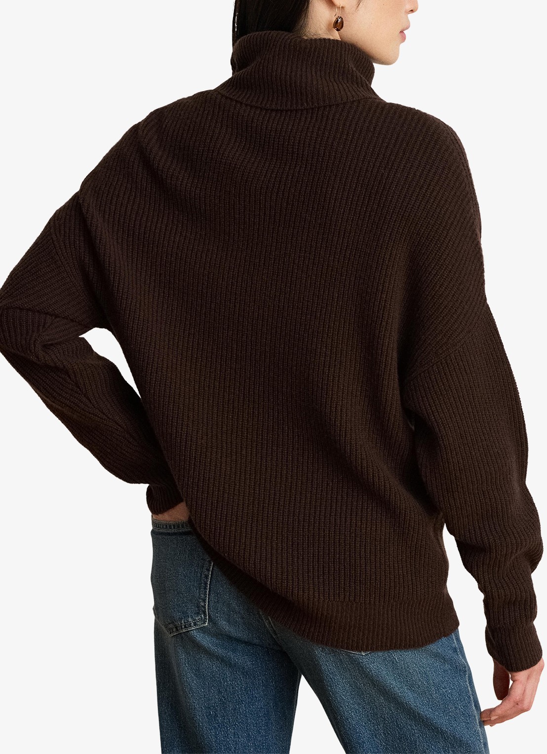 Ralph Lauren Grofgebreide trui in kasjmierblend met col - achterkant 5 circuit brown / bruin