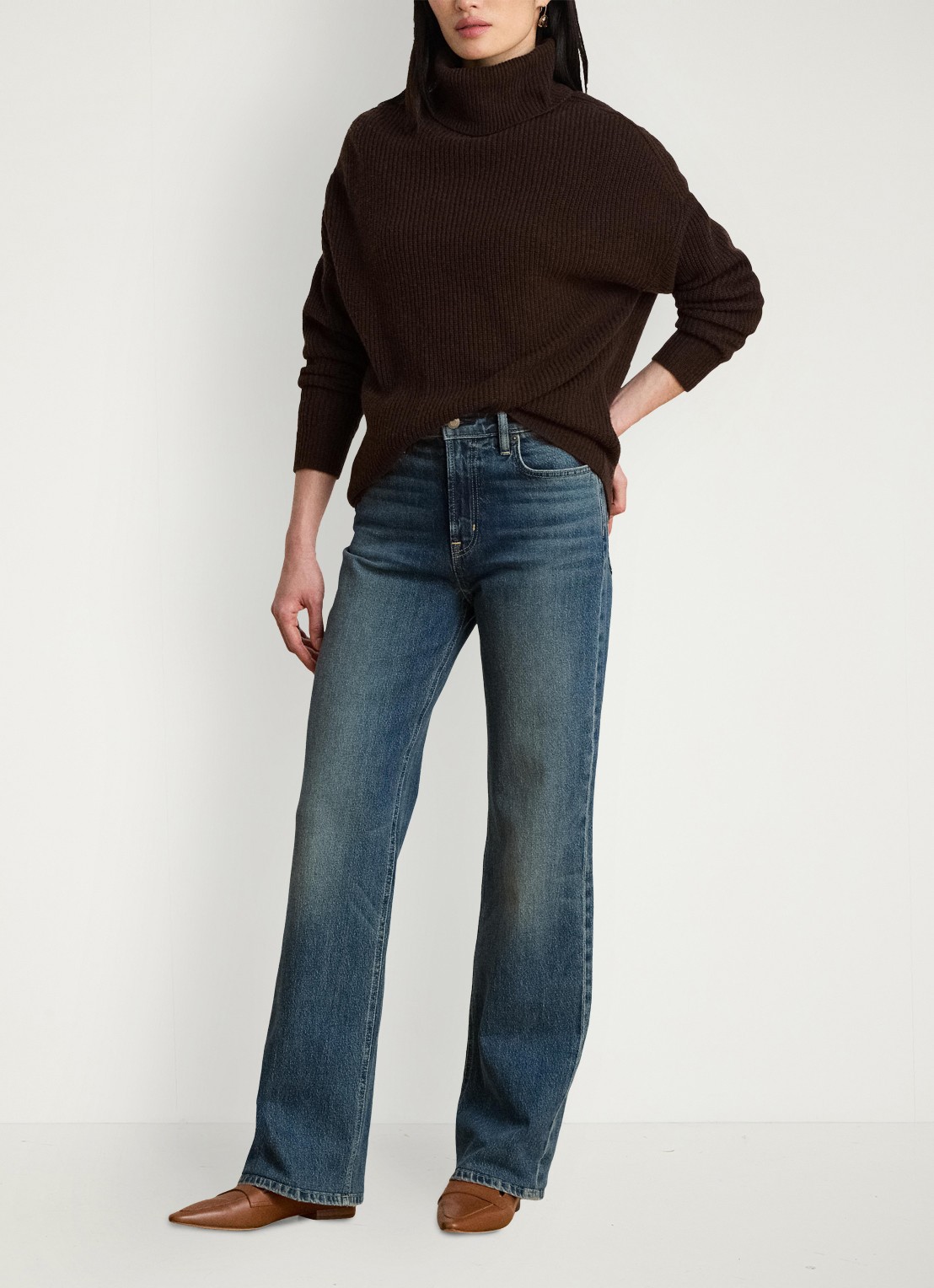 Ralph Lauren Grofgebreide trui in kasjmierblend met col - detail circuit brown / bruin