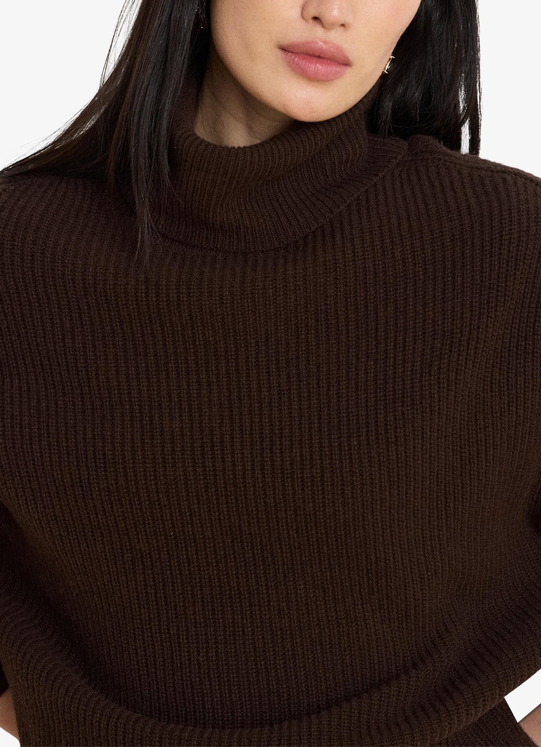 Ralph Lauren Grofgebreide trui in kasjmierblend met col - detail 2 circuit brown / bruin
