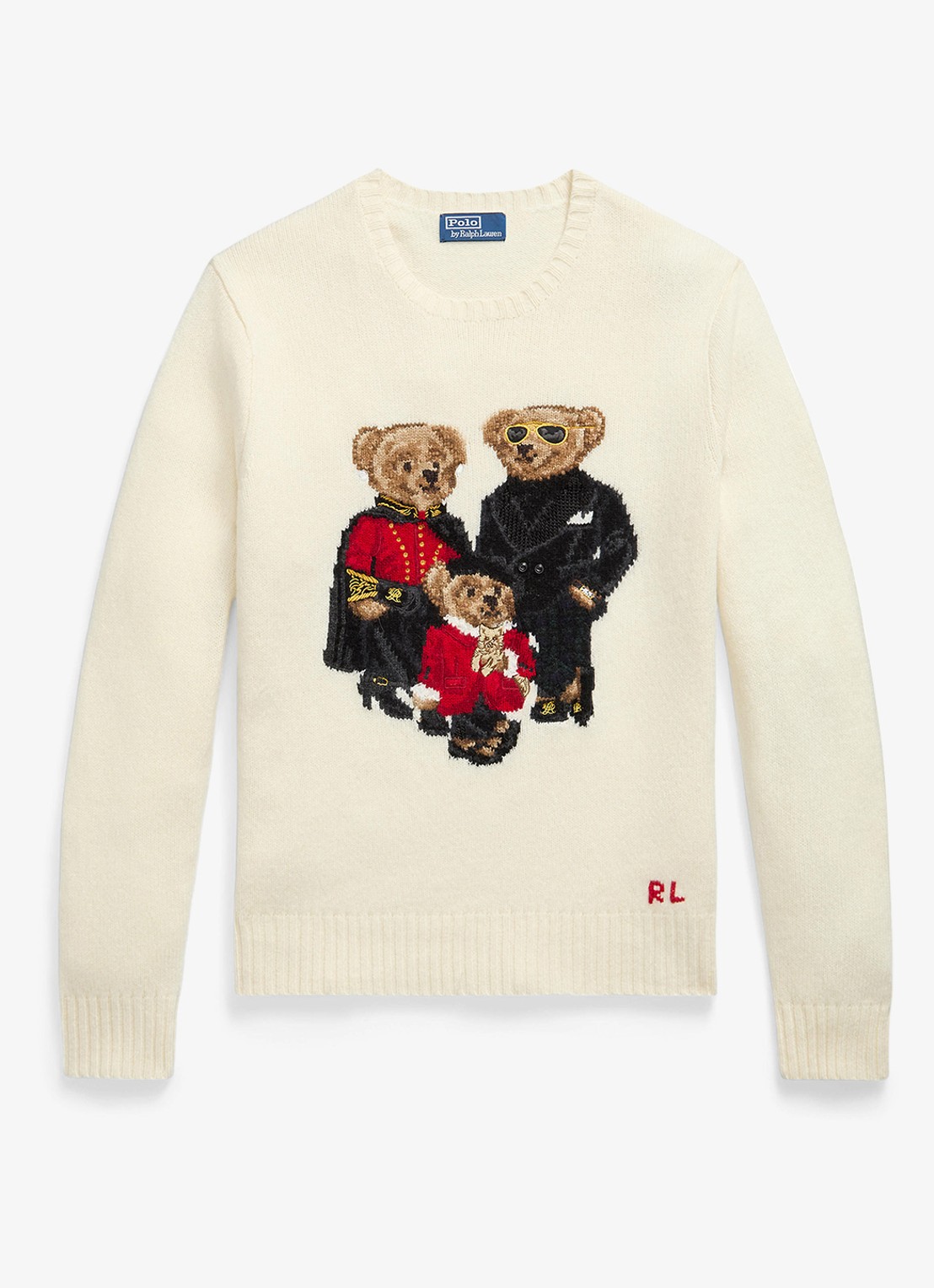 Ralph Lauren Grofgebreide trui in kasjmierblend met print - voorkant authentic cream / crème