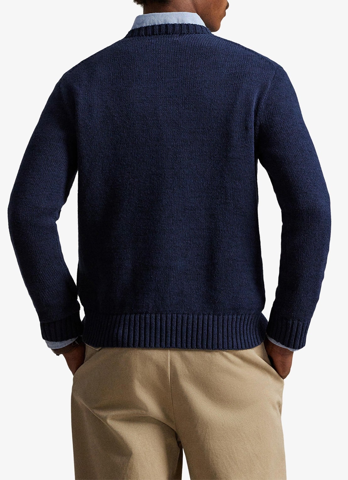 Ralph Lauren Grofgebreide trui in linnenblend met ingebreid logo - achterkant 3 bear navy / donkerblauw