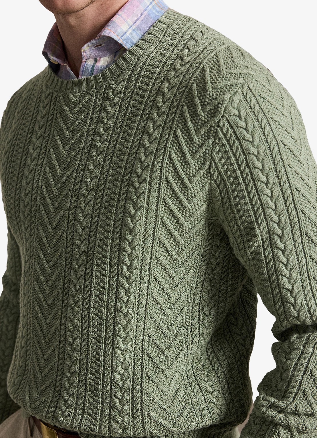 Ralph Lauren Grofgebreide trui in linnenblend - detail 2 fern green combo / mosgroen