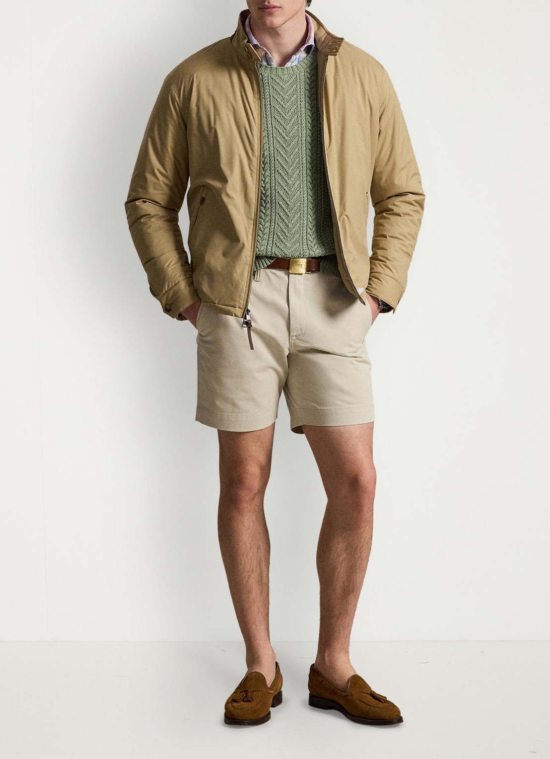 Ralph Lauren Grofgebreide trui in linnenblend - voorkant 5 fern green combo / mosgroen