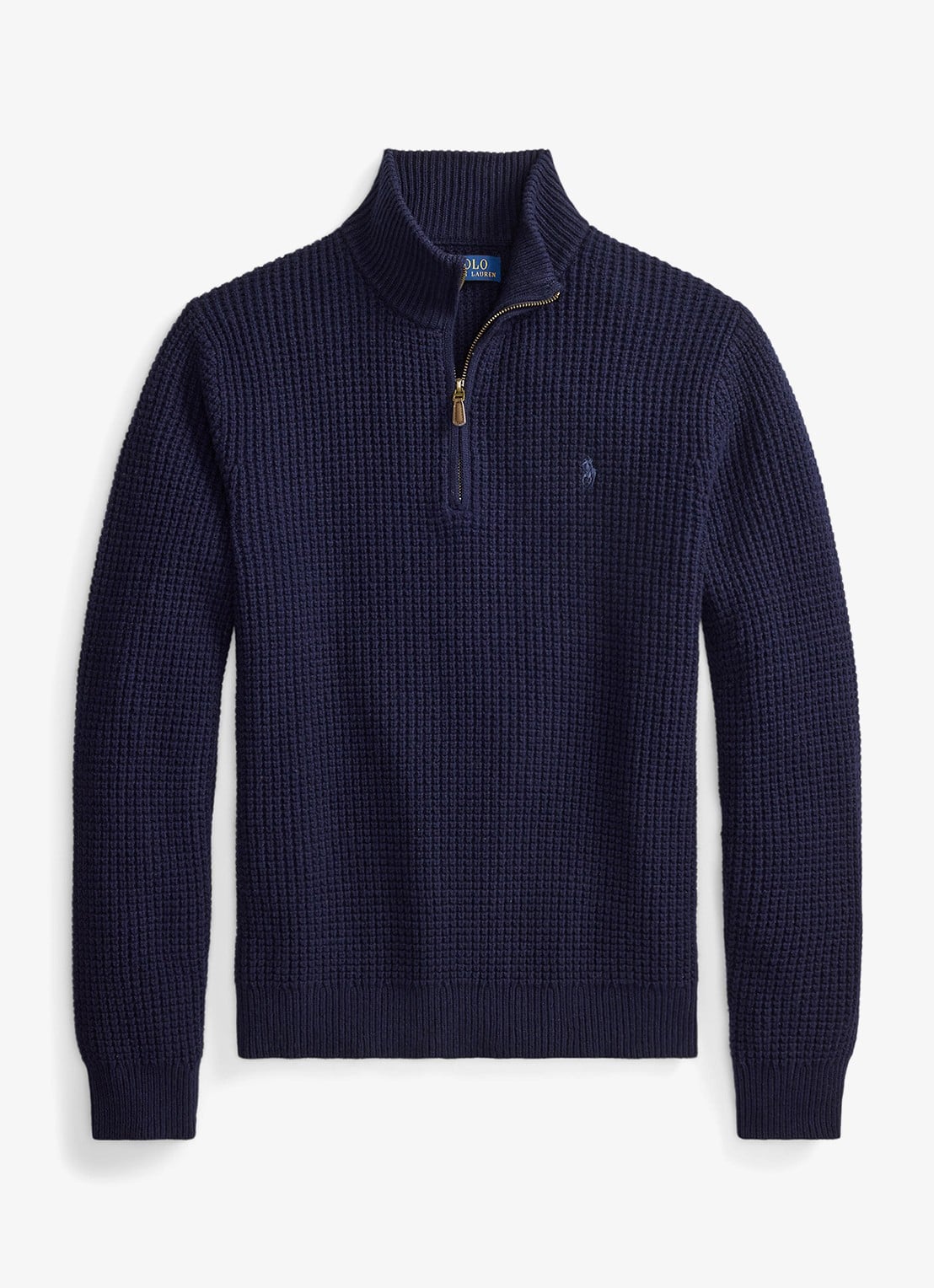 Ralph Lauren Grofgebreide trui in wolblend met halve rits - voorkant 2 hunter navy / donkerblauw