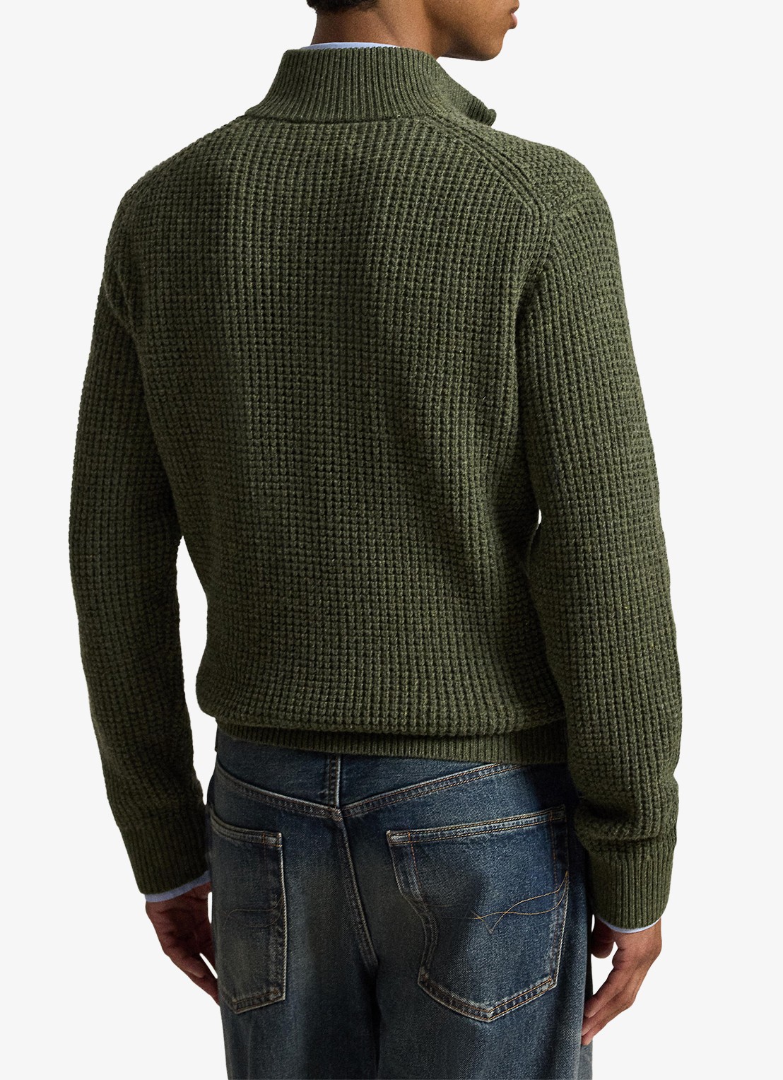Ralph Lauren Grofgebreide trui in wolblend met halve rits - achterkant 3 olive shrub heather-zxqg / groen