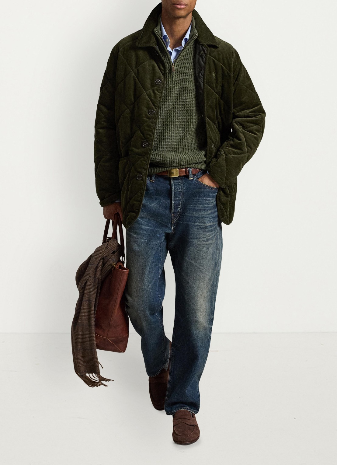 Ralph Lauren Grofgebreide trui in wolblend met halve rits - detail olive shrub heather-zxqg / groen