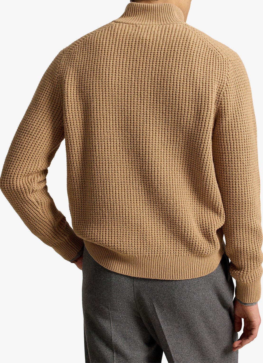 Ralph Lauren Grofgebreide trui in wolblend met halve rits - achterkant new camel melange-22rw / beige
