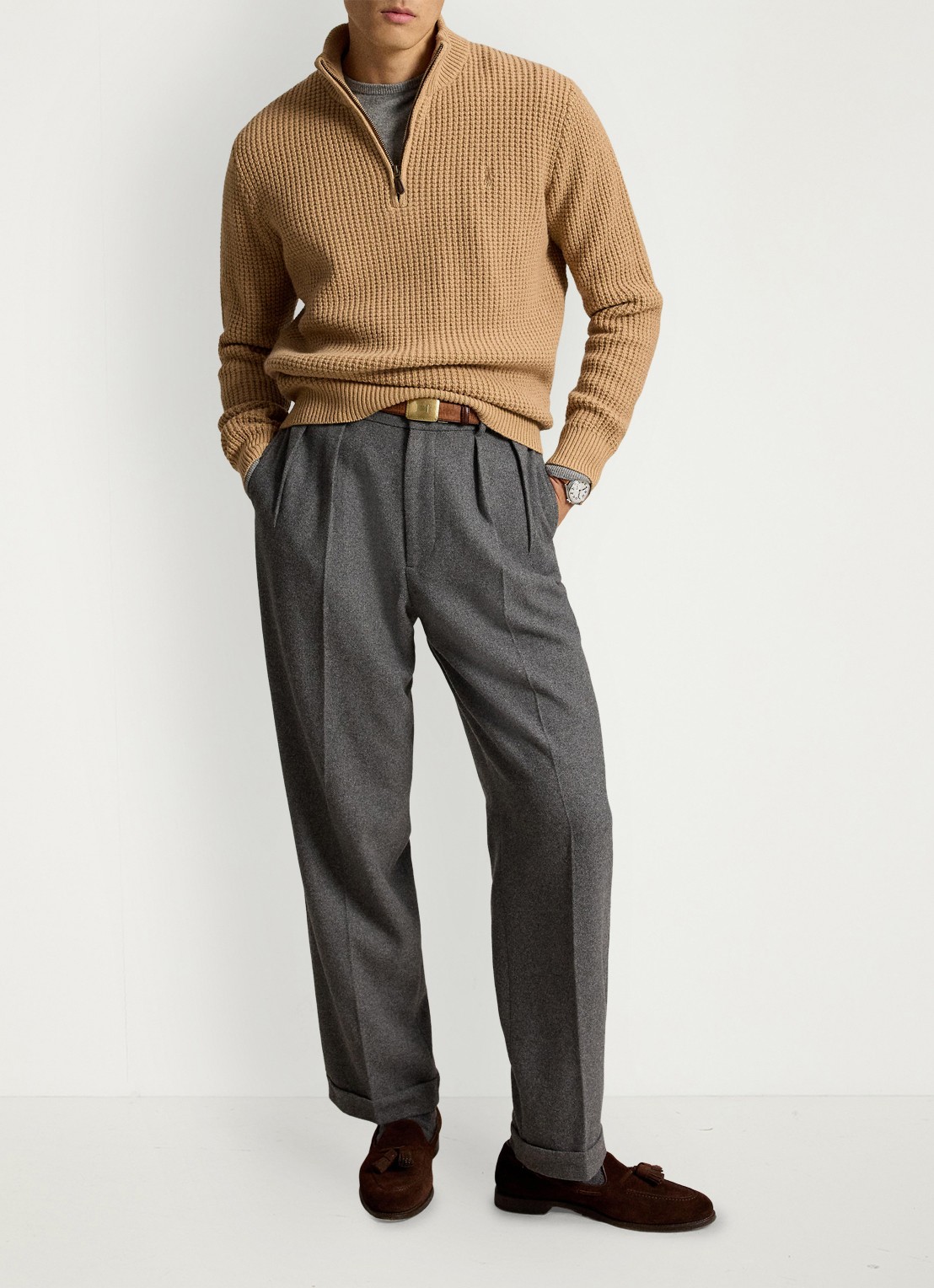 Ralph Lauren Grofgebreide trui in wolblend met halve rits - detail 2 new camel melange-22rw / beige