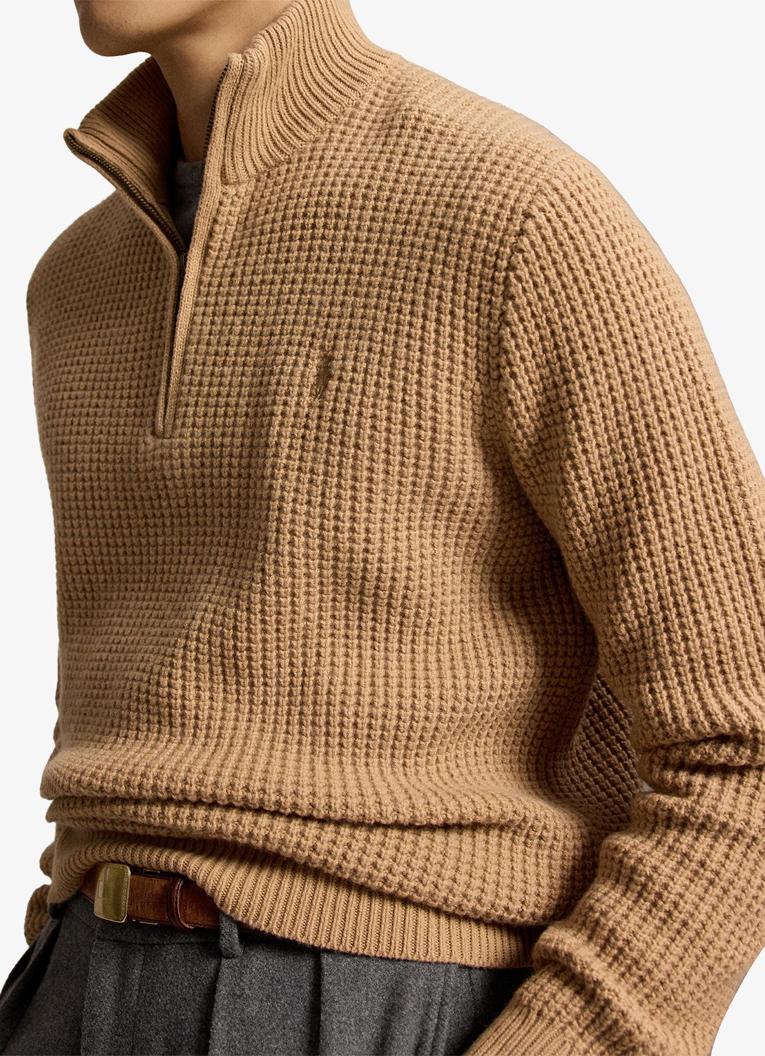 Ralph Lauren Grofgebreide trui in wolblend met halve rits - detail 3 new camel melange-22rw / beige