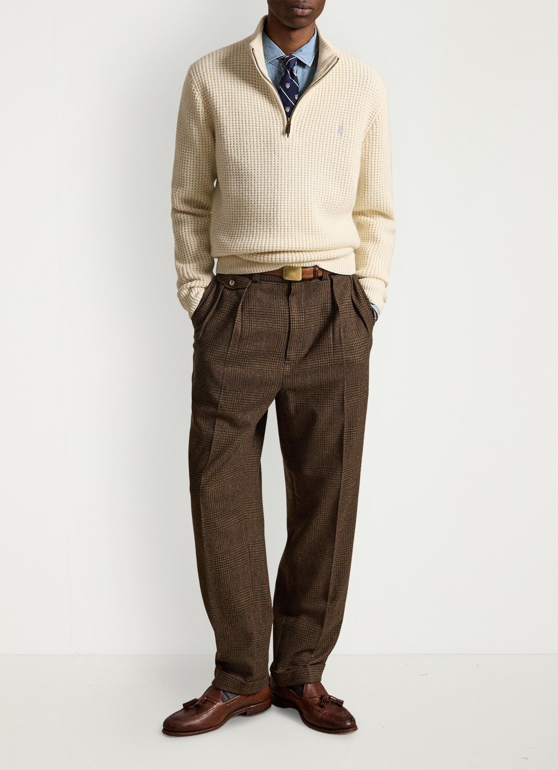 Ralph Lauren Grofgebreide trui in wolblend met halve rits - detail andover cream-34ty / beige